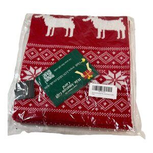 Soft Lovarzi Winter Christmas Red White Knitted Scarf New reindeer Snowflakes